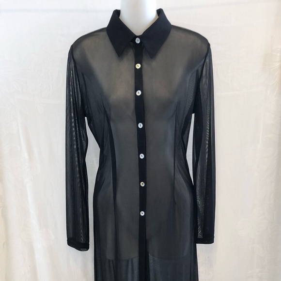 Yumi Mazao Tops - French YUMI MAZAO Sheer Black Poly Long Shirt Dress 2 M